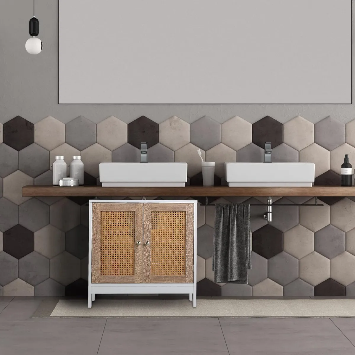 Vanity Unit 2 Compartments Siphon Recess Rattan - Image 2