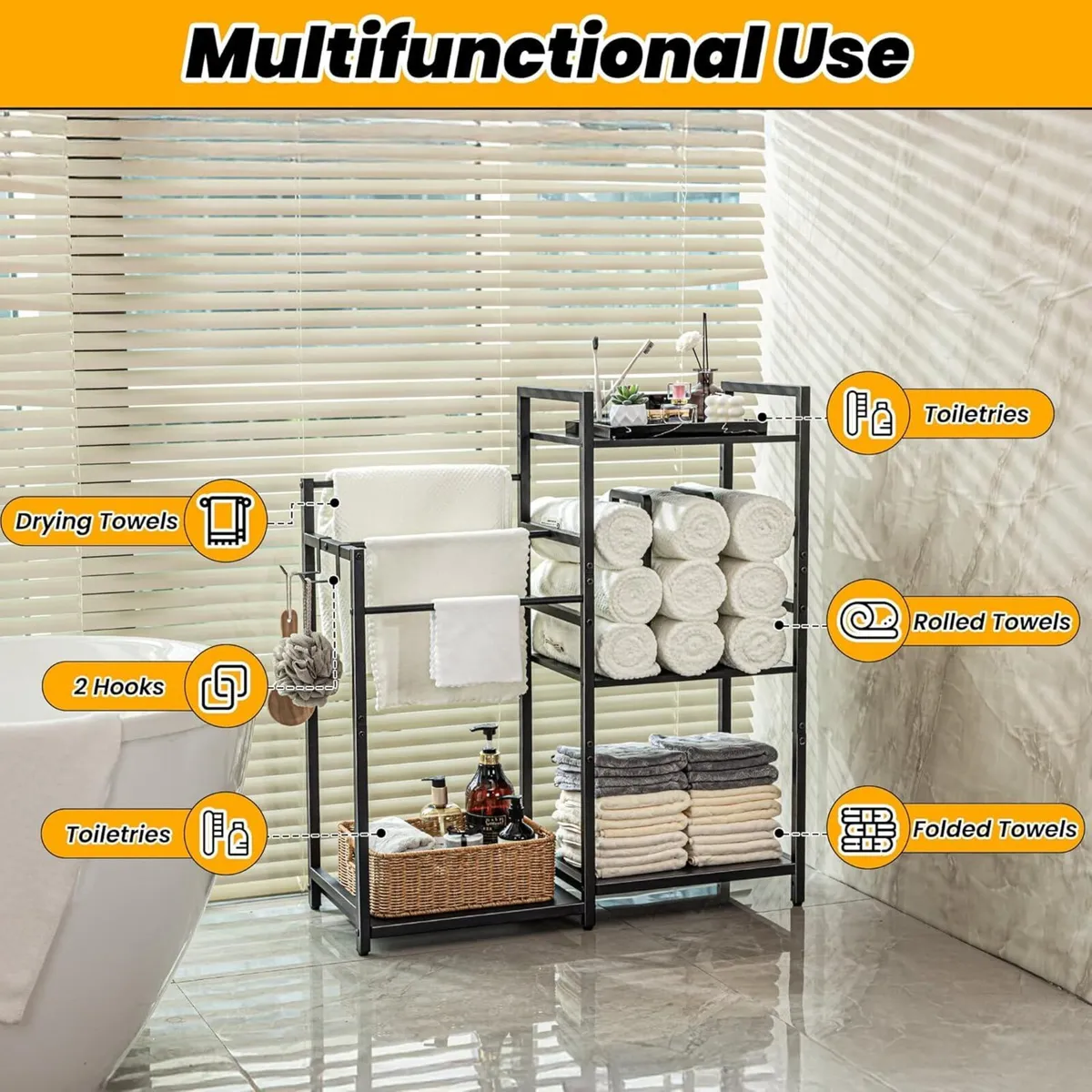 Standing Towel Rack 3-Tier Bathroom Storage Shelf - Image 3