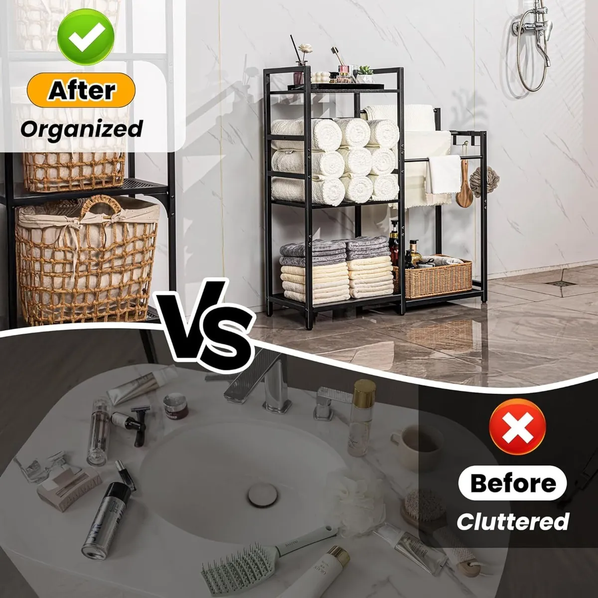 Standing Towel Rack 3-Tier Bathroom Storage Shelf - Image 4