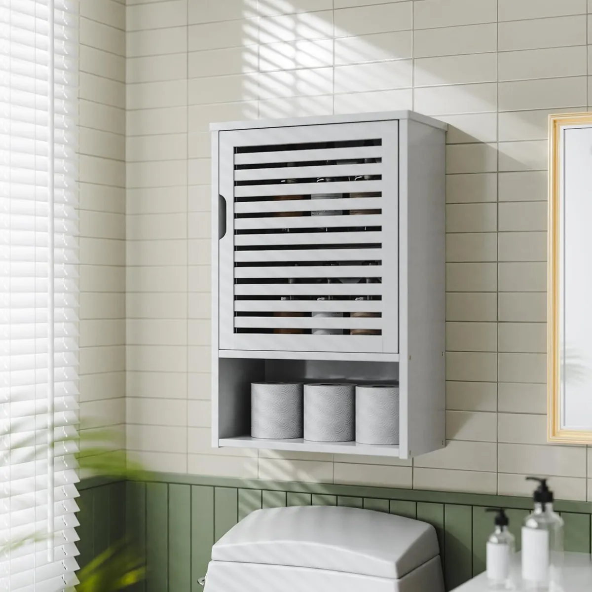 White Bathroom Wall Cabinet Bamboo Medicine - Image 2