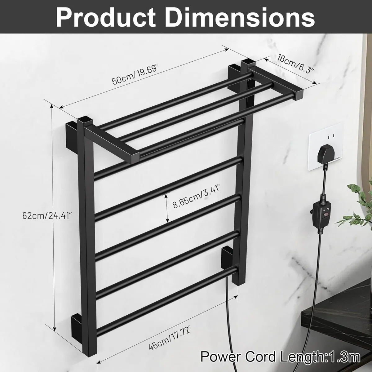 Black Radiator Electric Towel with Thermostat - Image 2
