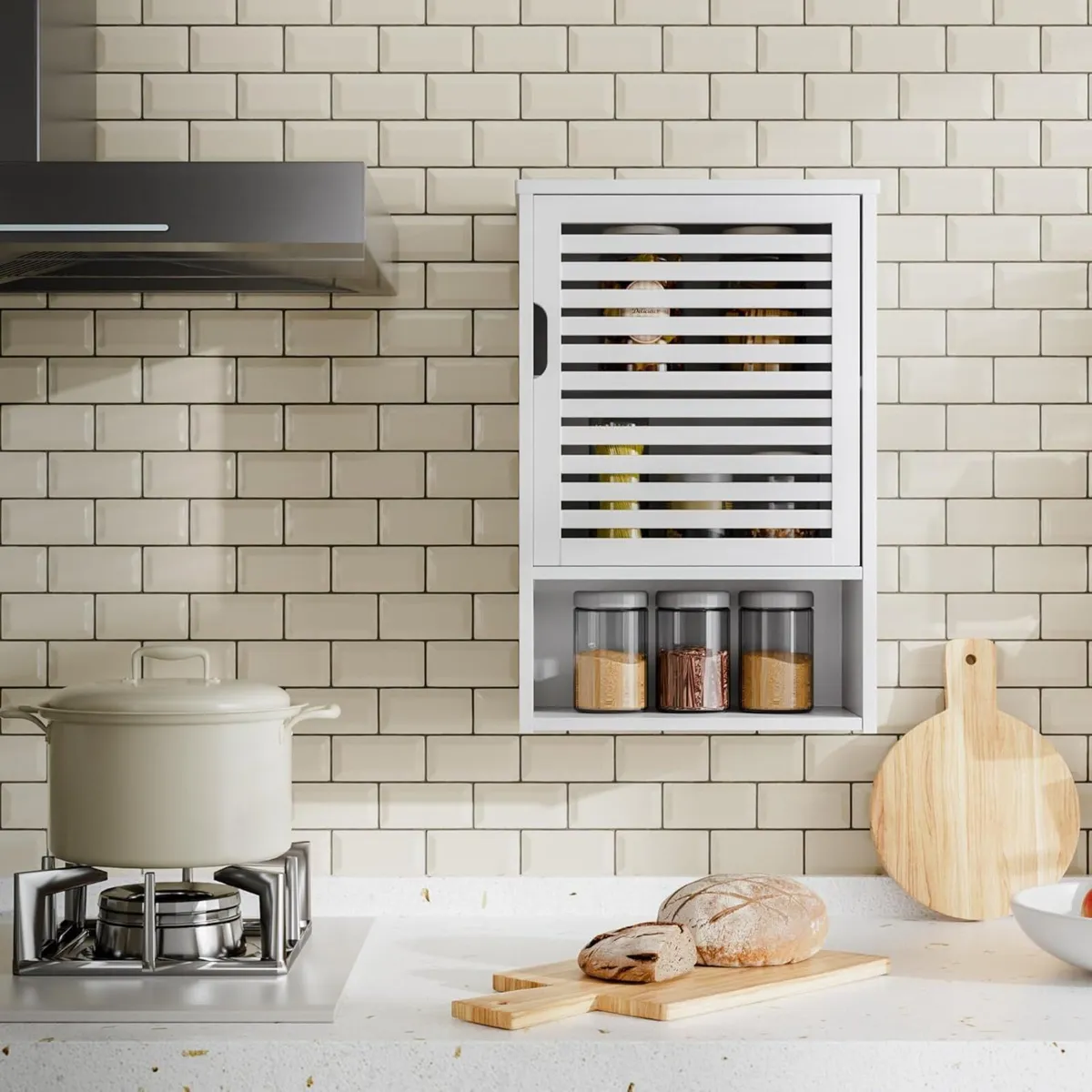 White Bathroom Wall Cabinet Bamboo Medicine - Image 4