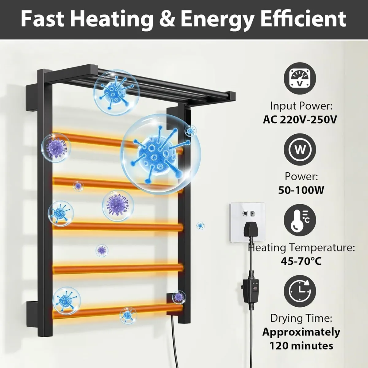 Black Radiator Electric Towel with Thermostat - Image 3