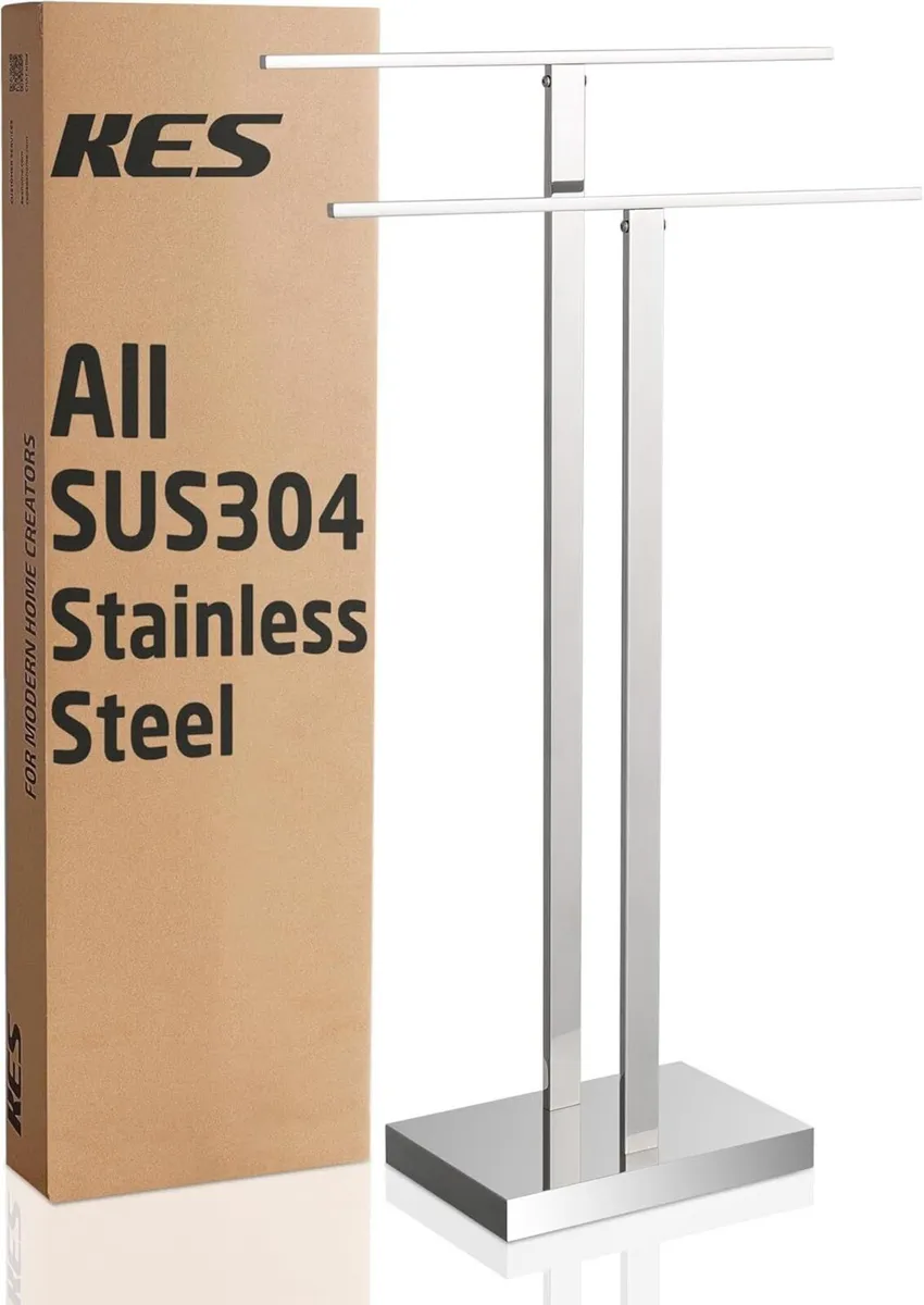 Free Standing Towel Rail 2-Tier Rack Stand with - Image 1
