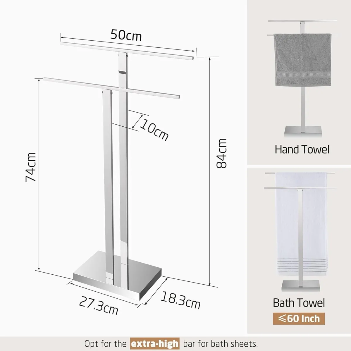 Free Standing Towel Rail 2-Tier Rack Stand with - Image 2