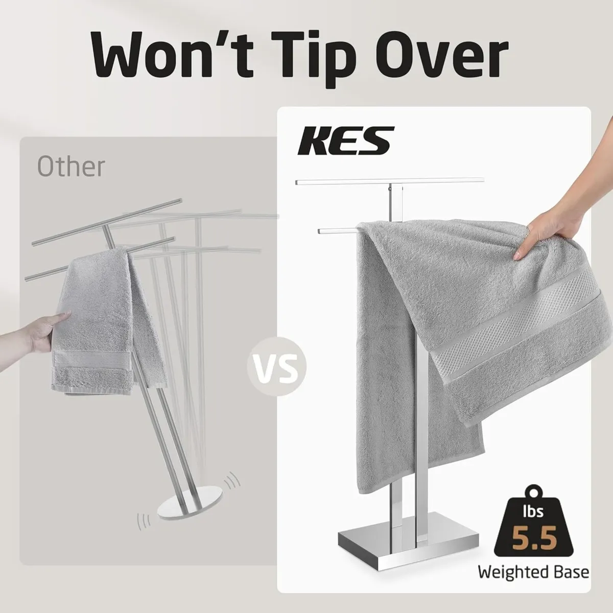 Free Standing Towel Rail 2-Tier Rack Stand with - Image 3