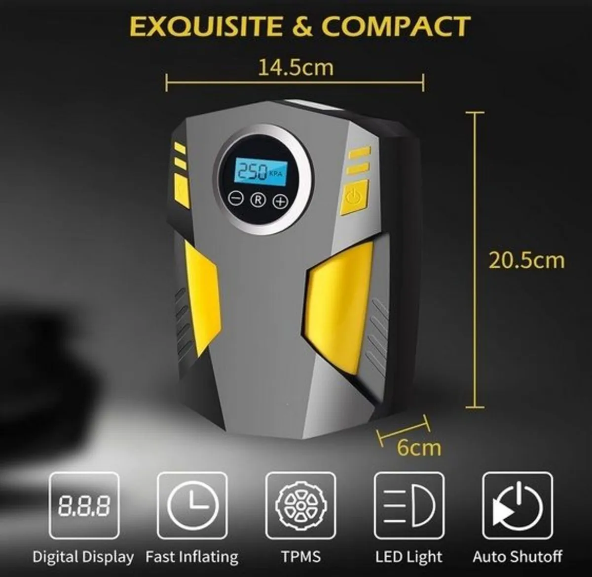 Digital Tyre Inflator, Portable Air Compressor 12V - Image 3