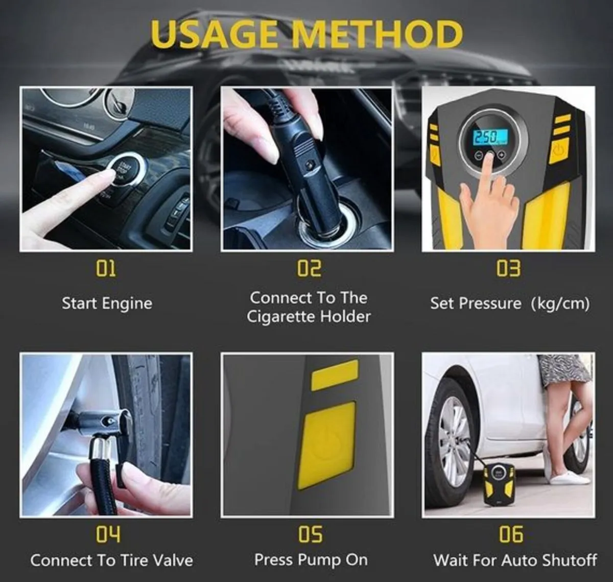 Digital Tyre Inflator, Portable Air Compressor 12V - Image 4