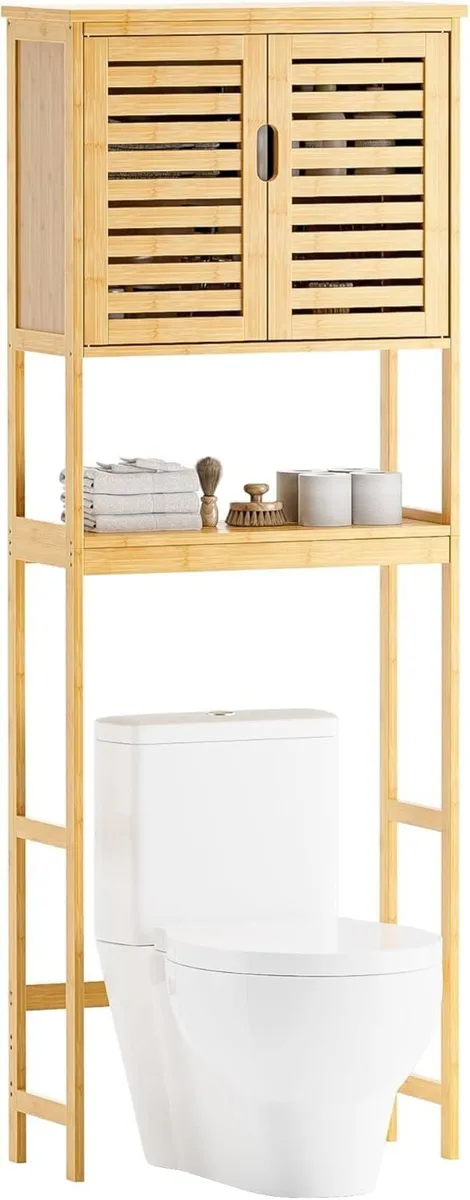Bathroom Storage Shelf with Cabinet Bamboo - Image 1