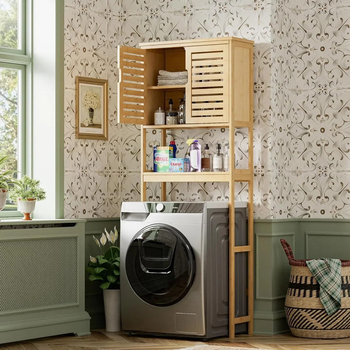 Bathroom Storage Shelf with Cabinet Bamboo - Image 4