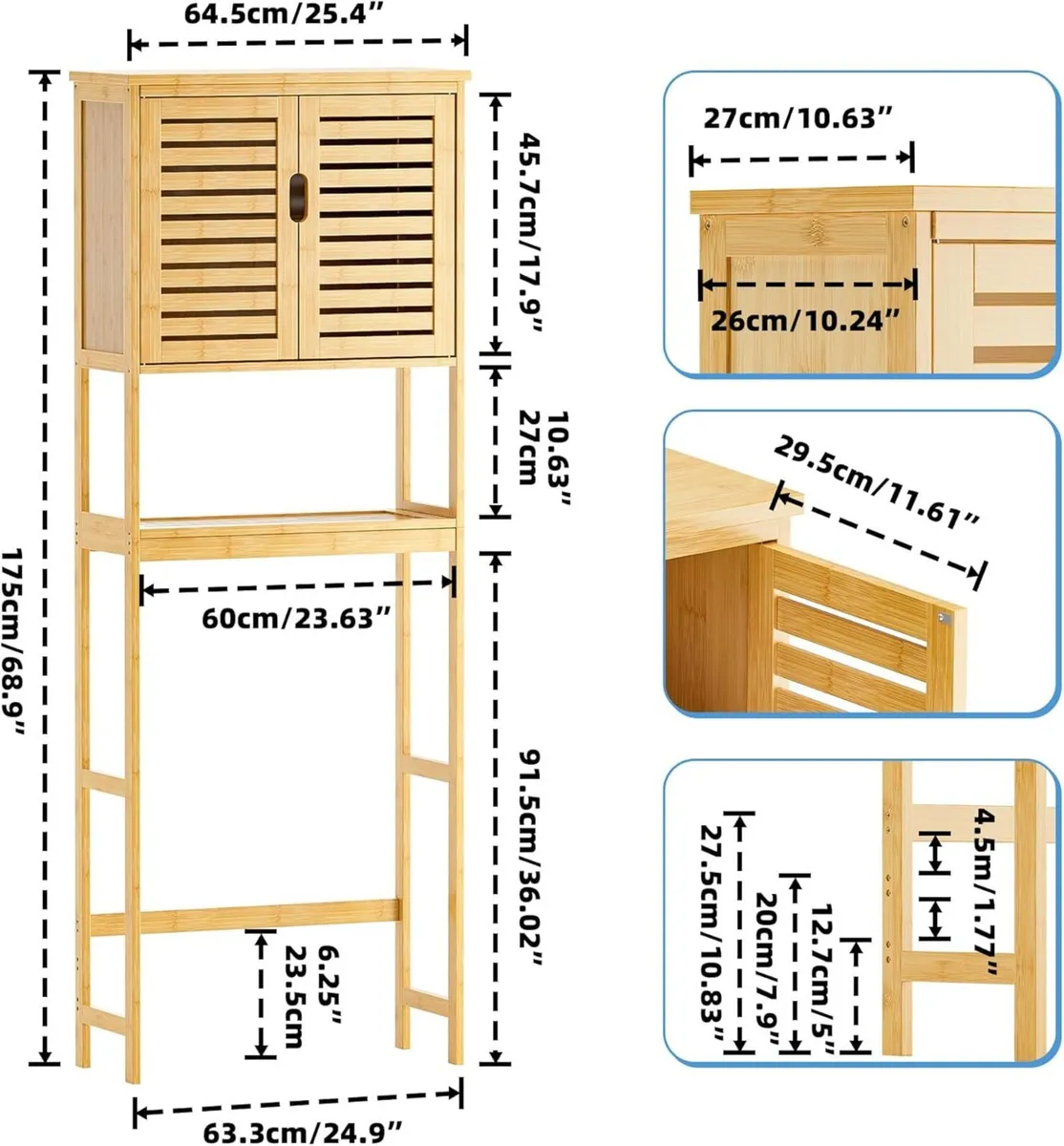 Bathroom Storage Shelf with Cabinet Bamboo - Image 3