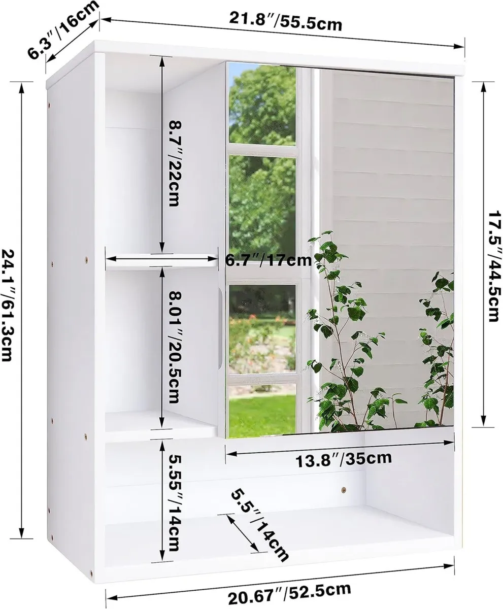 Bathroom Mirror Cabinet Wall Mounted Bamboo Space - Image 3