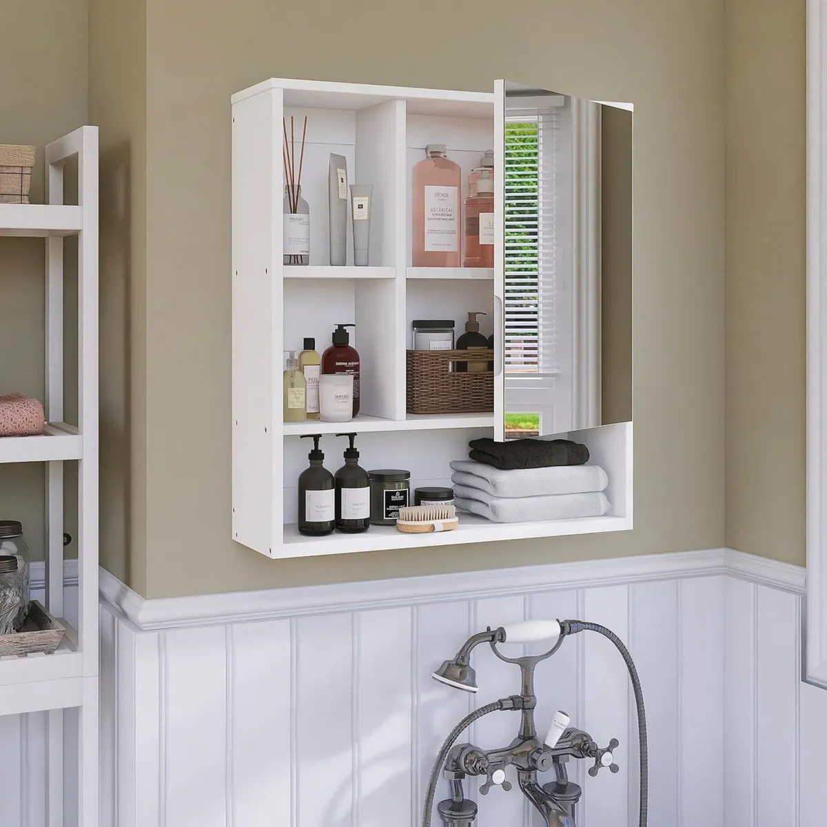 Bathroom Mirror Cabinet Wall Mounted Bamboo Space - Image 4