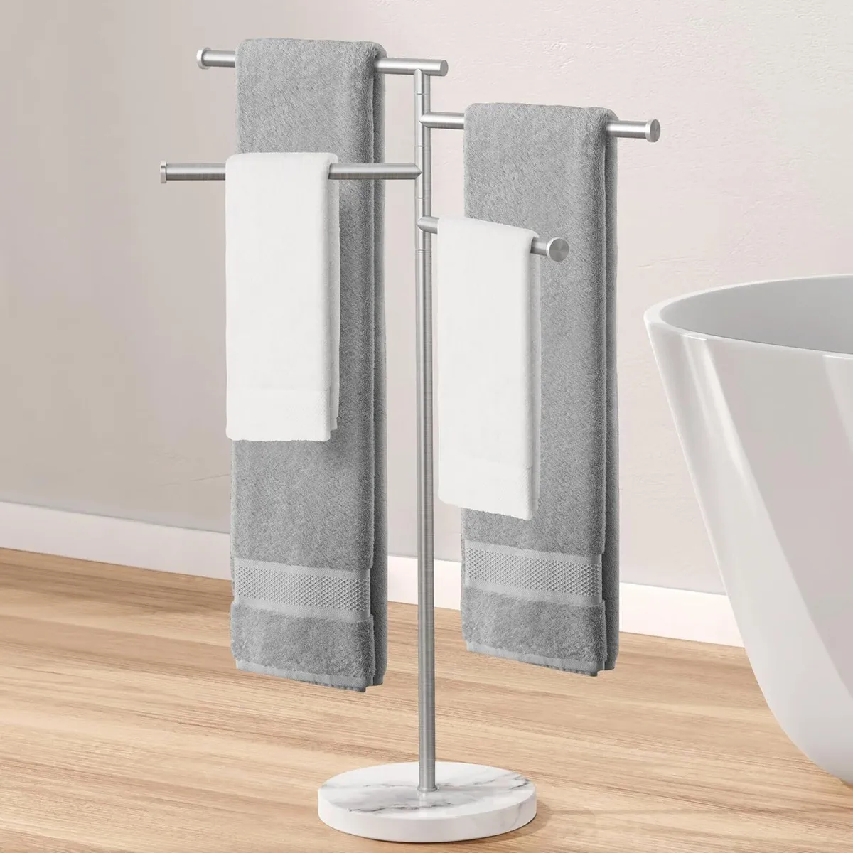 Bathroom Towel Rail Free Standing Holder 4 Swivel - Image 1
