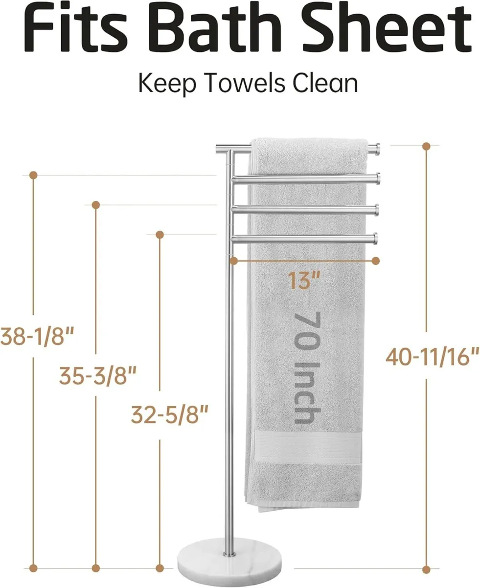 Bathroom Towel Rail Free Standing Holder 4 Swivel - Image 2