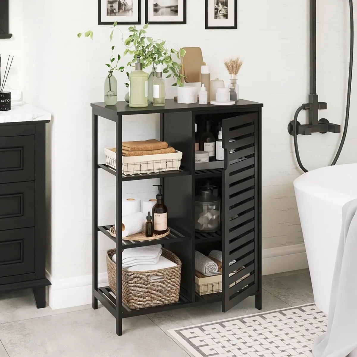 Black Bamboo Storage Cabinet Freestanding - Image 2