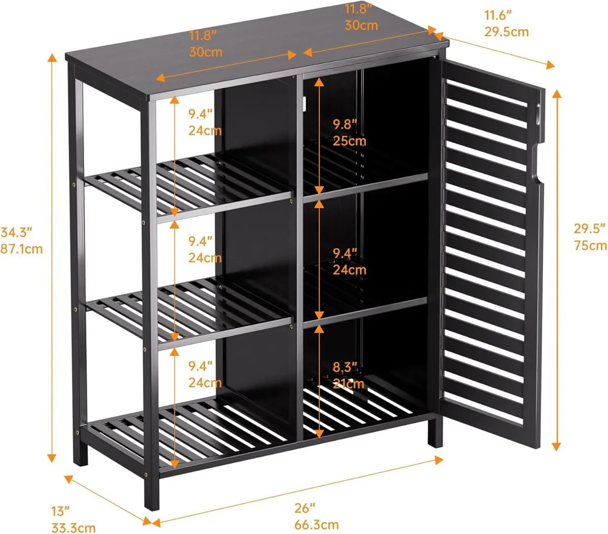 Black Bamboo Storage Cabinet Freestanding - Image 3