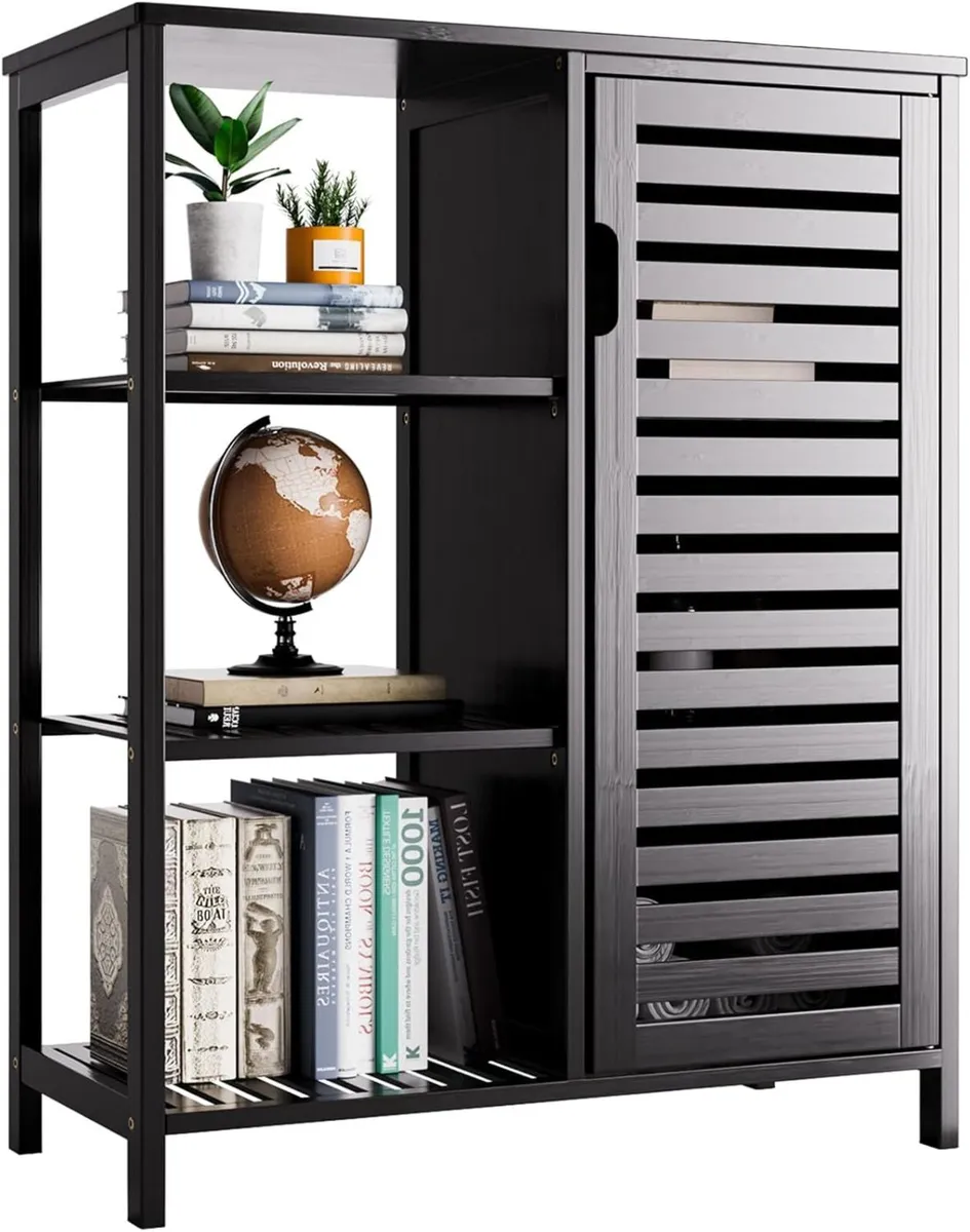 Black Bamboo Storage Cabinet Freestanding - Image 1
