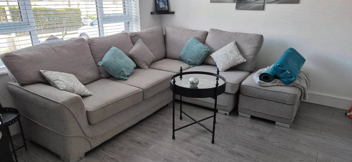 Grey corner sofa with foot poof. - Image 2