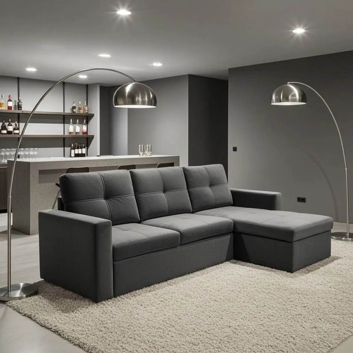 Grey velvet Corner Sofa Bed with Storage - Image 1