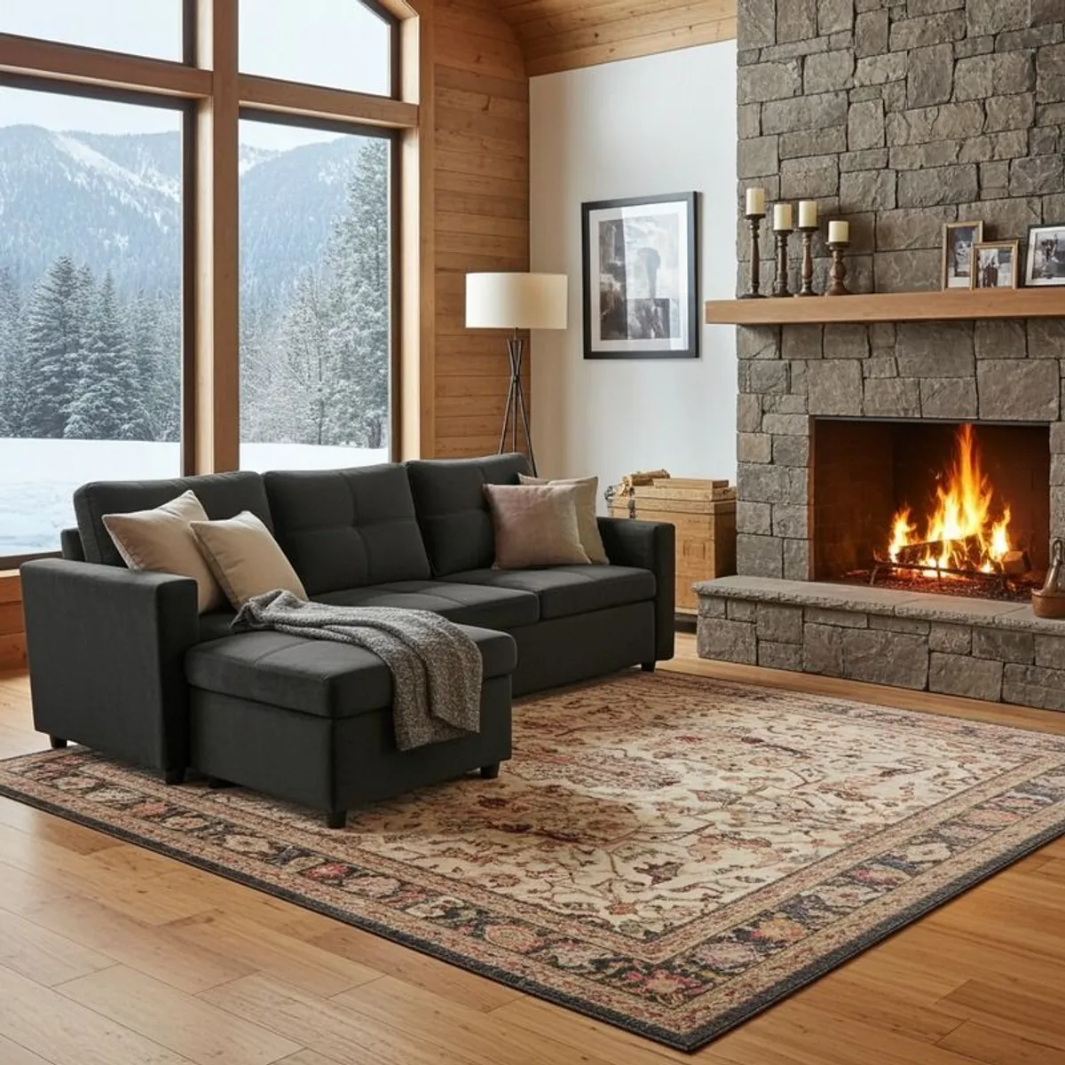 Black velvet Corner Sofa Bed Storage, 215cm - Image 3