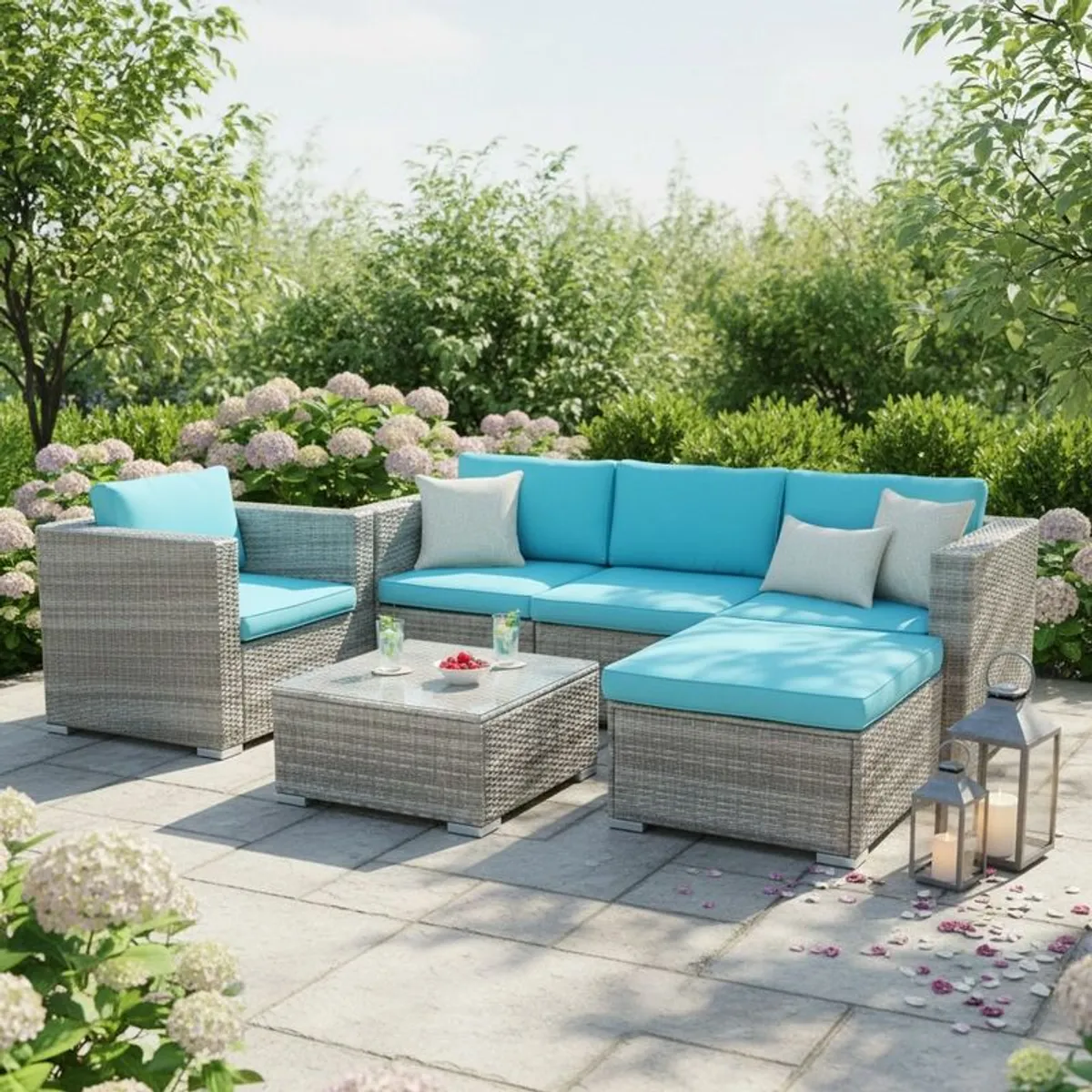 Bora Bora Garden Sofa Set Rattan Outdoor Furniture with Table, Chair & Footstool Patio Garden Furniture - Image 1