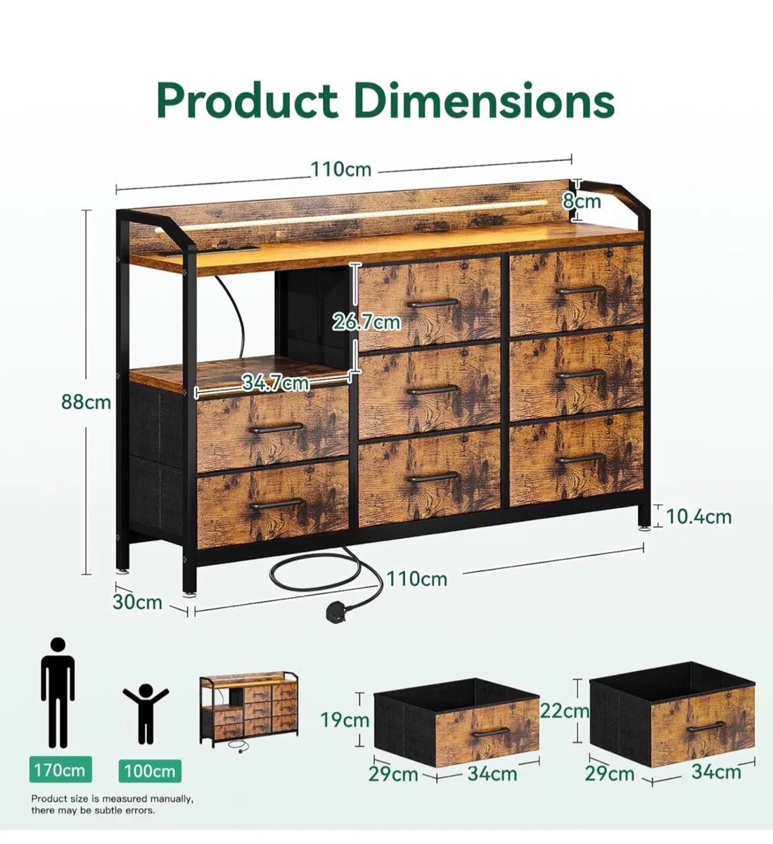 Chest of Drawers Bedroom, with LED Light trip with - Image 1