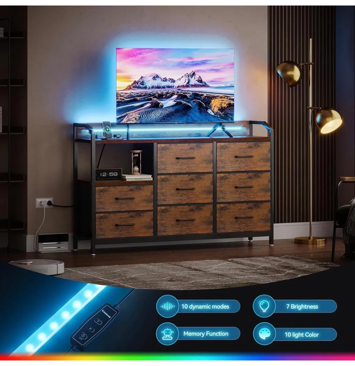 Chest of Drawers Bedroom, with LED Light trip with - Image 3