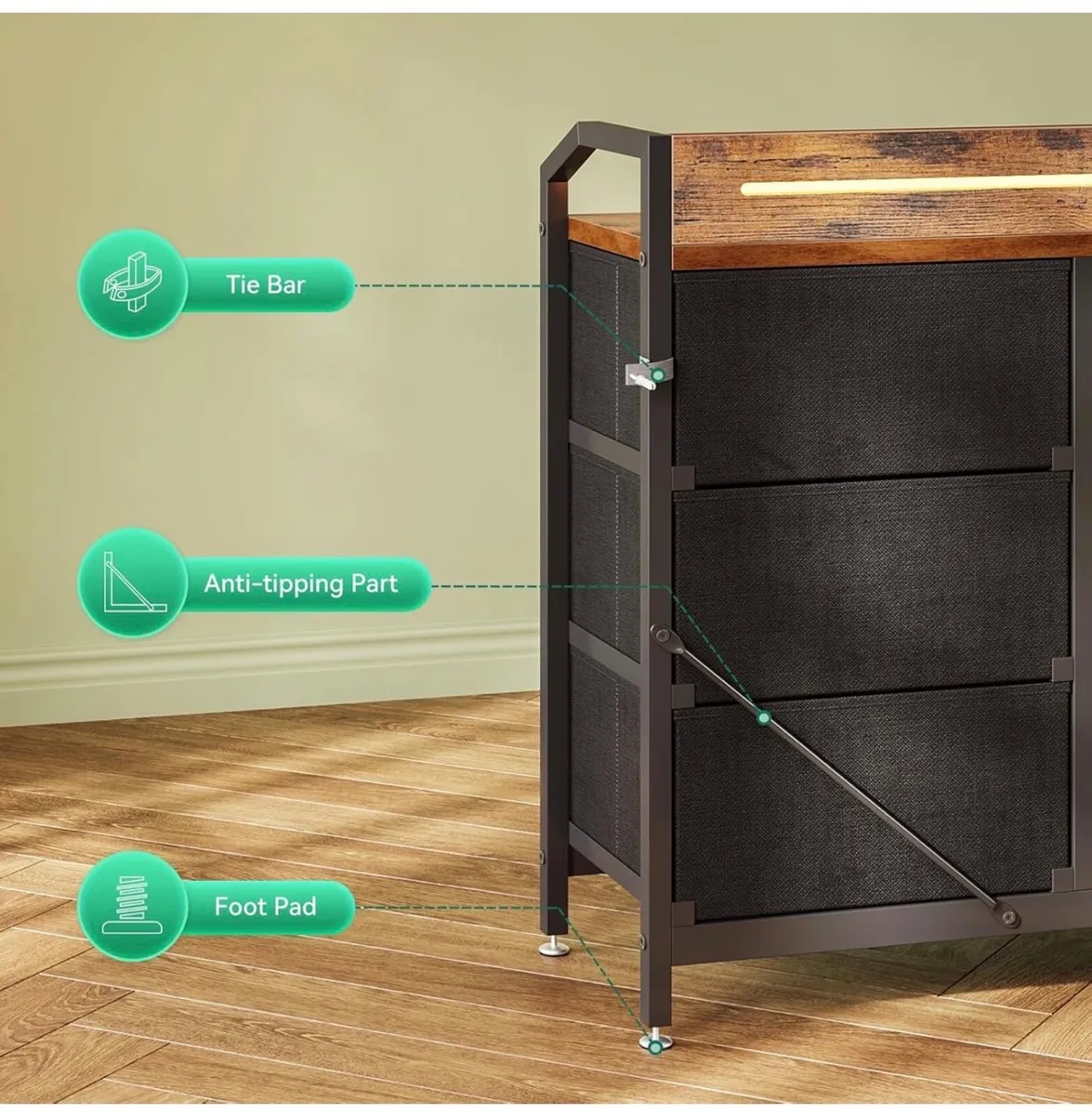 Chest of Drawers Bedroom, with LED Light trip with - Image 4