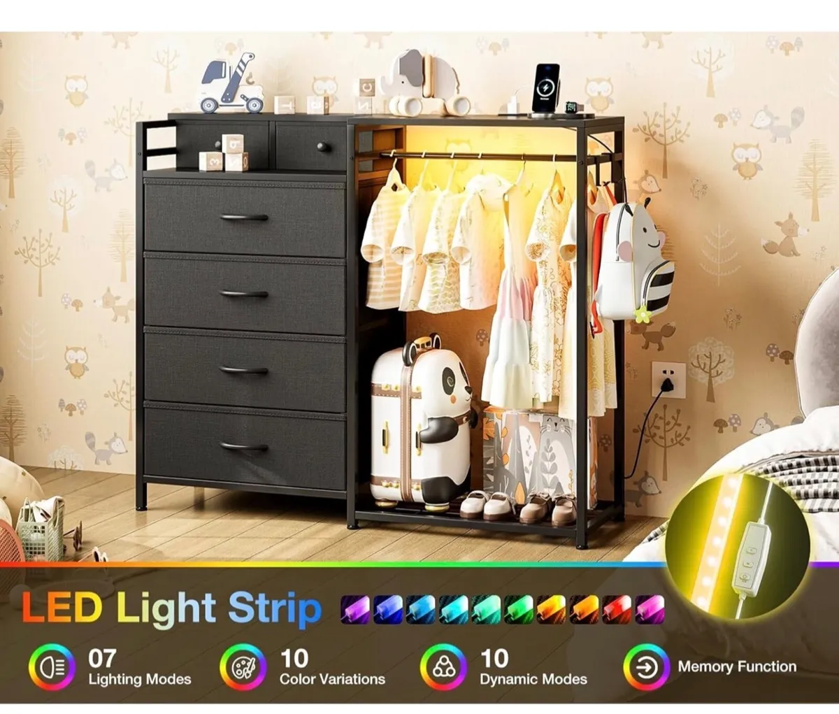 Chest of Drawers Bedroom with Hanging Rail, Built- - Image 1