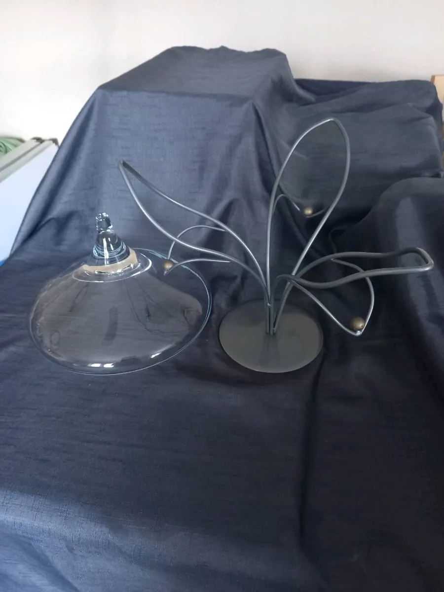 Glass Blown Bowl With Decorative Metal Base - Image 2