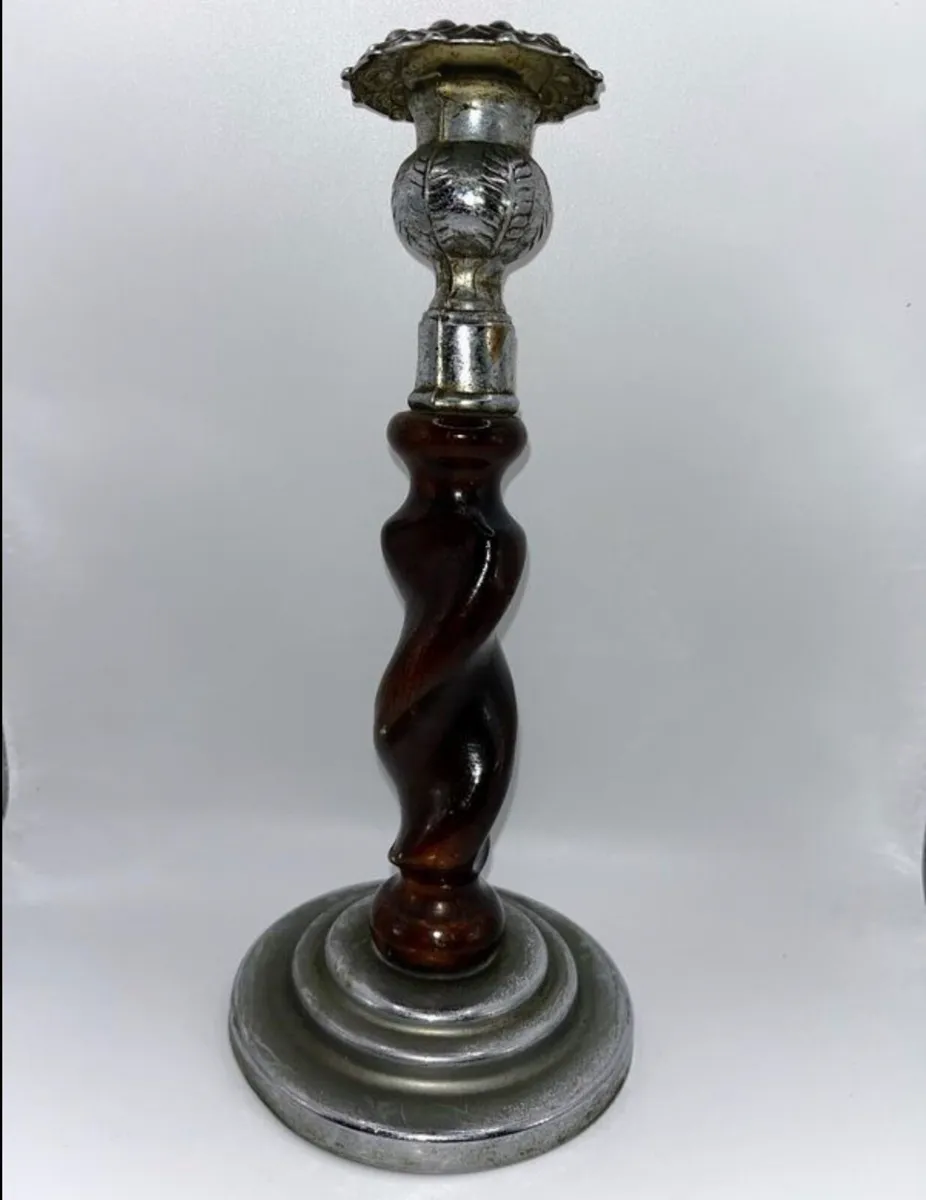 Art deco wood twisted candle holders - Image 2