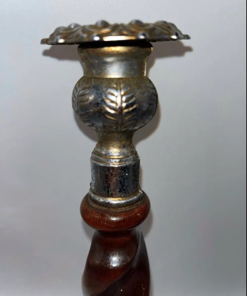 Art deco wood twisted candle holders - Image 3