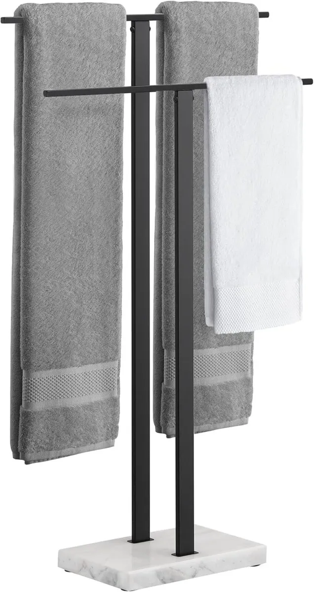 Free Standing Towel Rail with Marble Base Black - Image 1