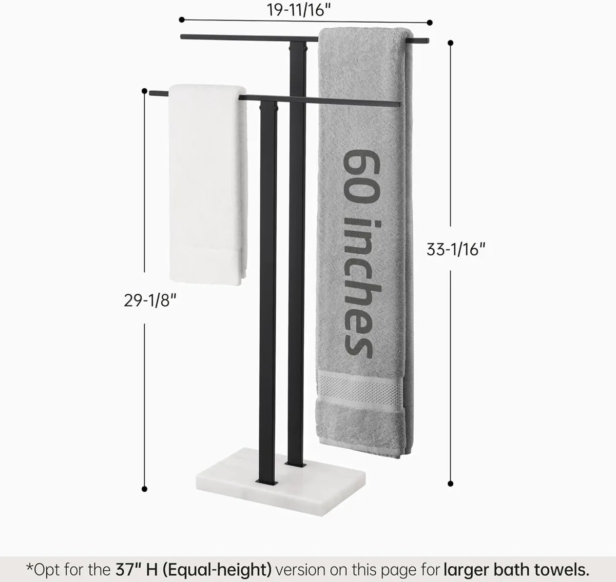 Free Standing Towel Rail with Marble Base Black - Image 2