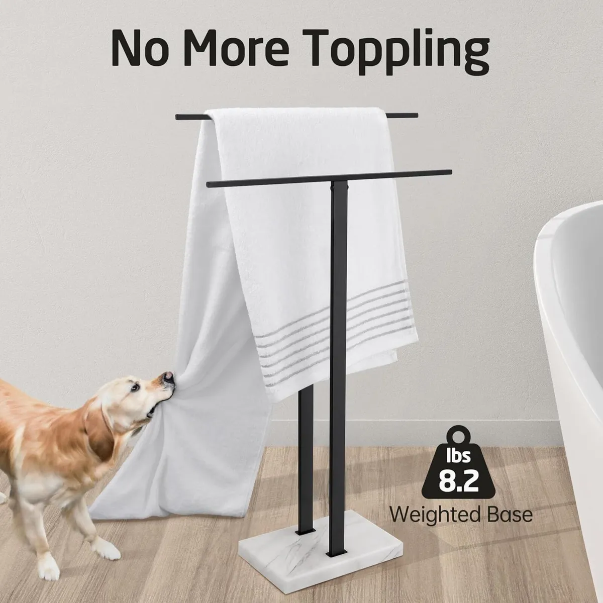 Free Standing Towel Rail with Marble Base Black - Image 3