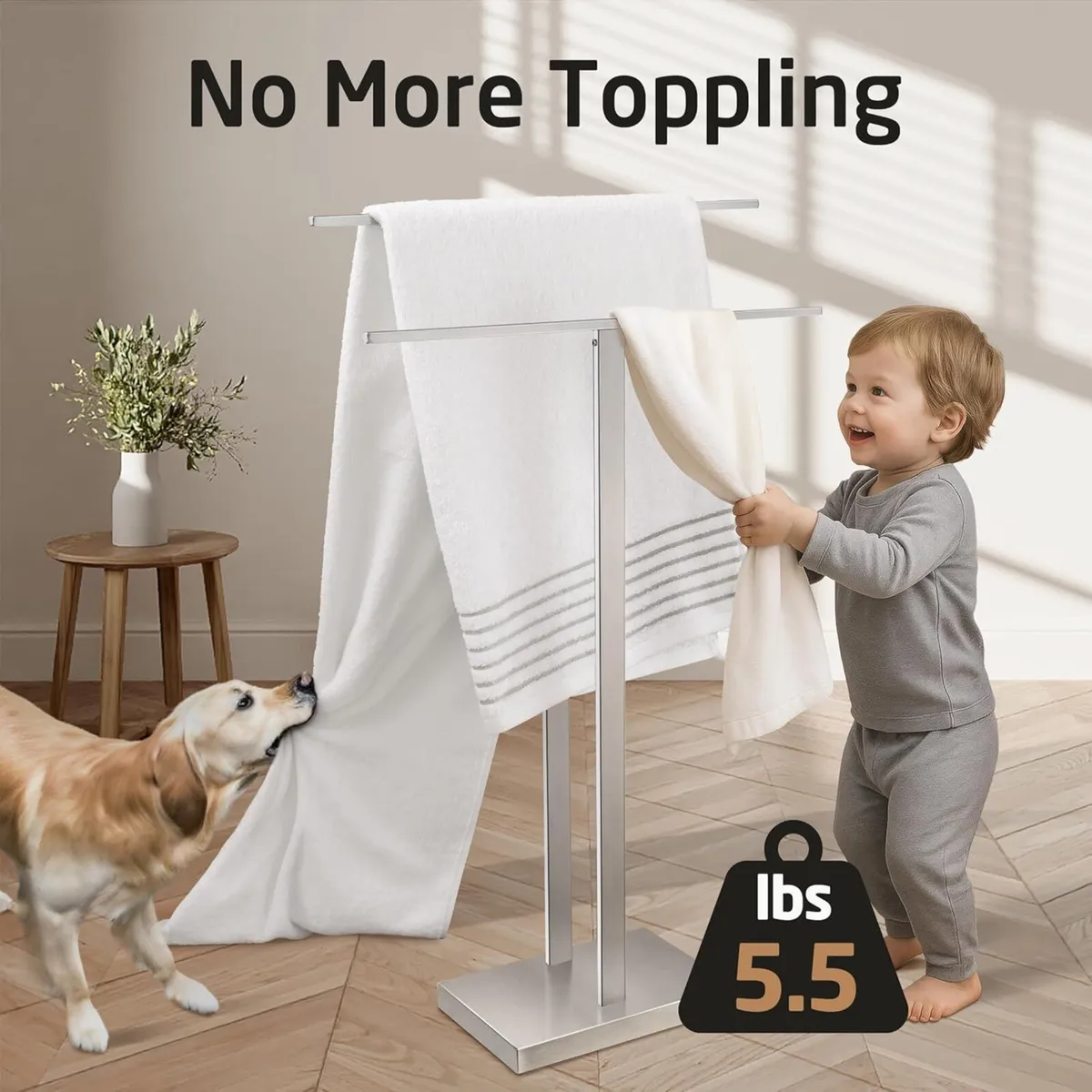 Free Standing Towel Rail Bathroom Holder Floor - Image 3