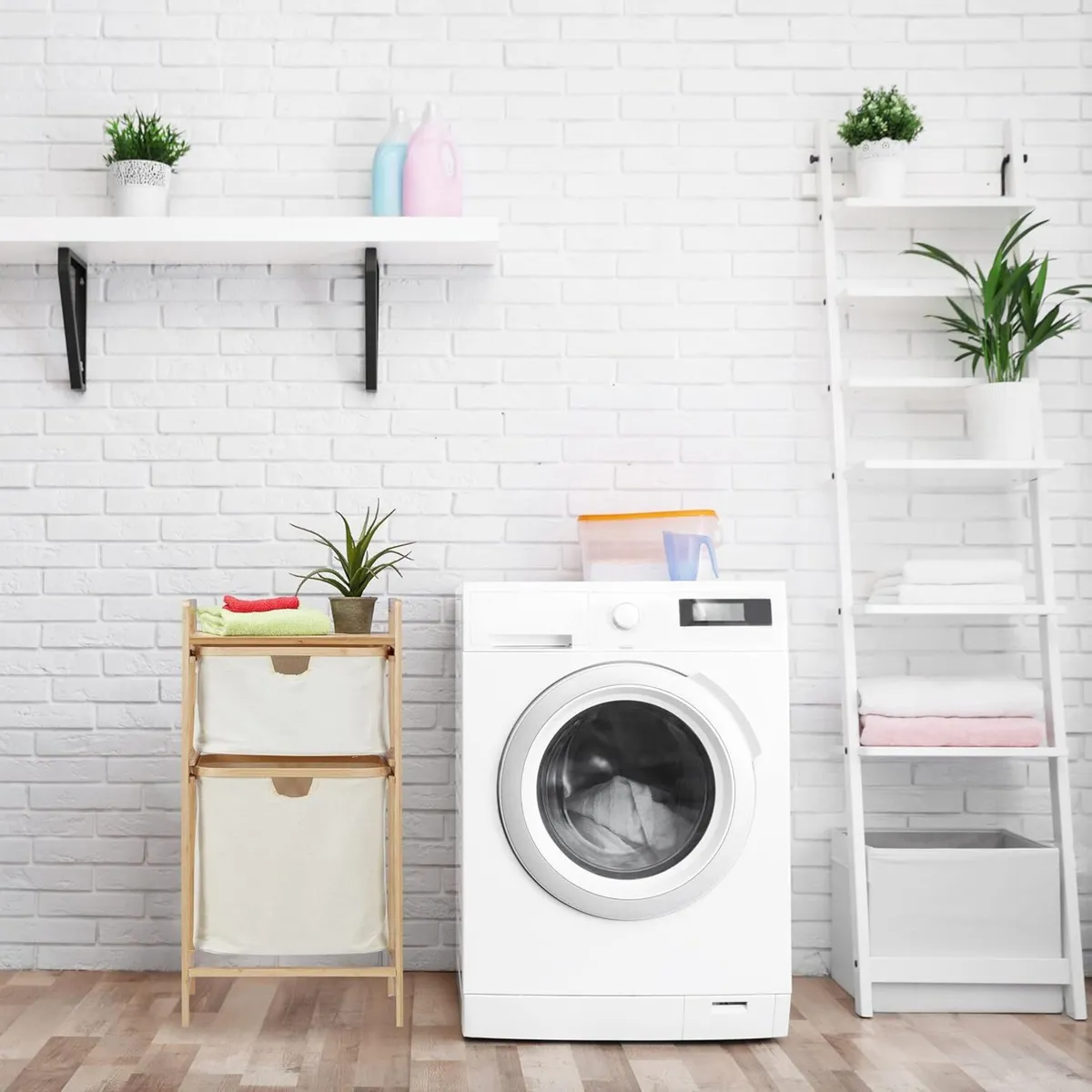 Bathroom Basket Shelf Bamboo Laundry Sorter 2 - Image 2