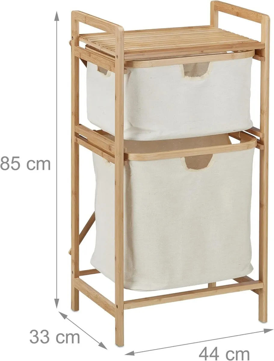 Bathroom Basket Shelf Bamboo Laundry Sorter 2 - Image 3