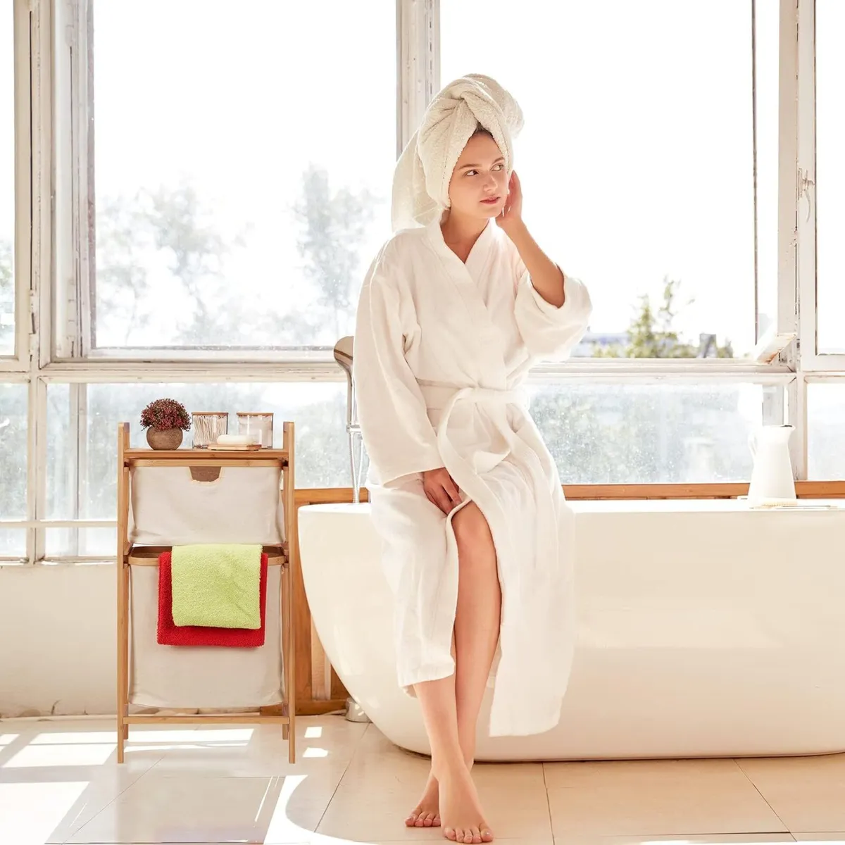 Bathroom Basket Shelf Bamboo Laundry Sorter 2 - Image 4