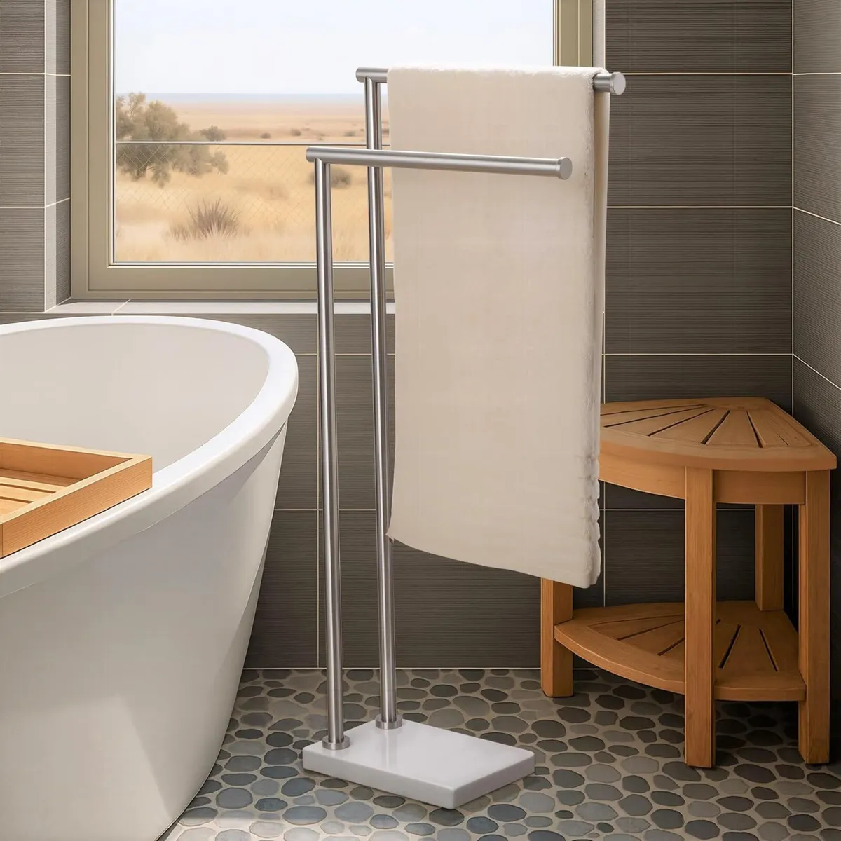 No Wobble Free Standing Towel Rails with Natural - Image 1