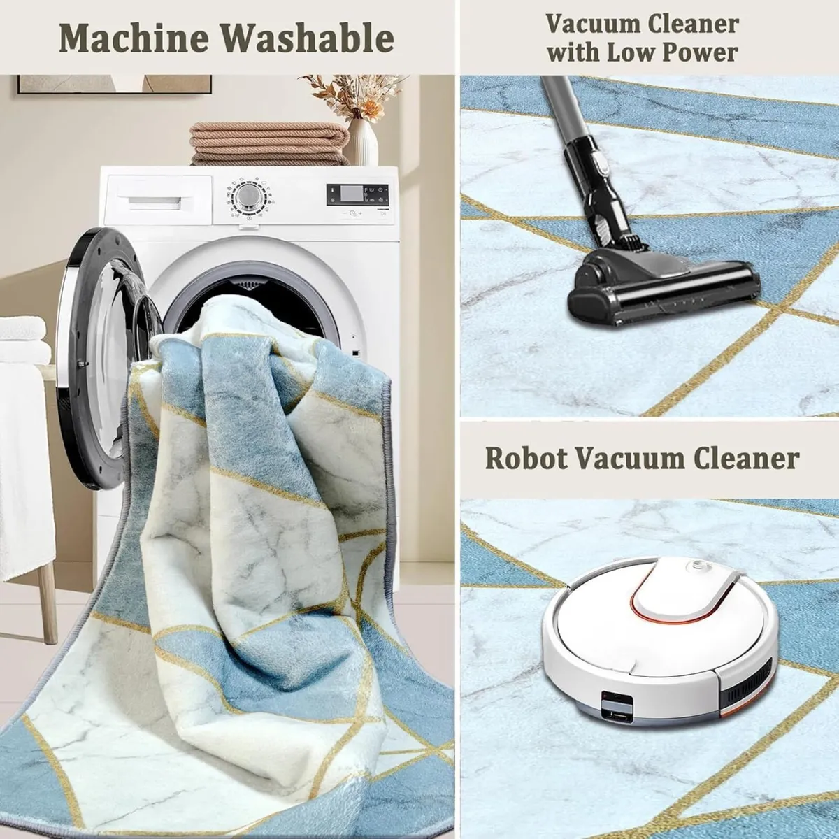 Modern Marble Rug for Living Room Large Blue and - Image 4