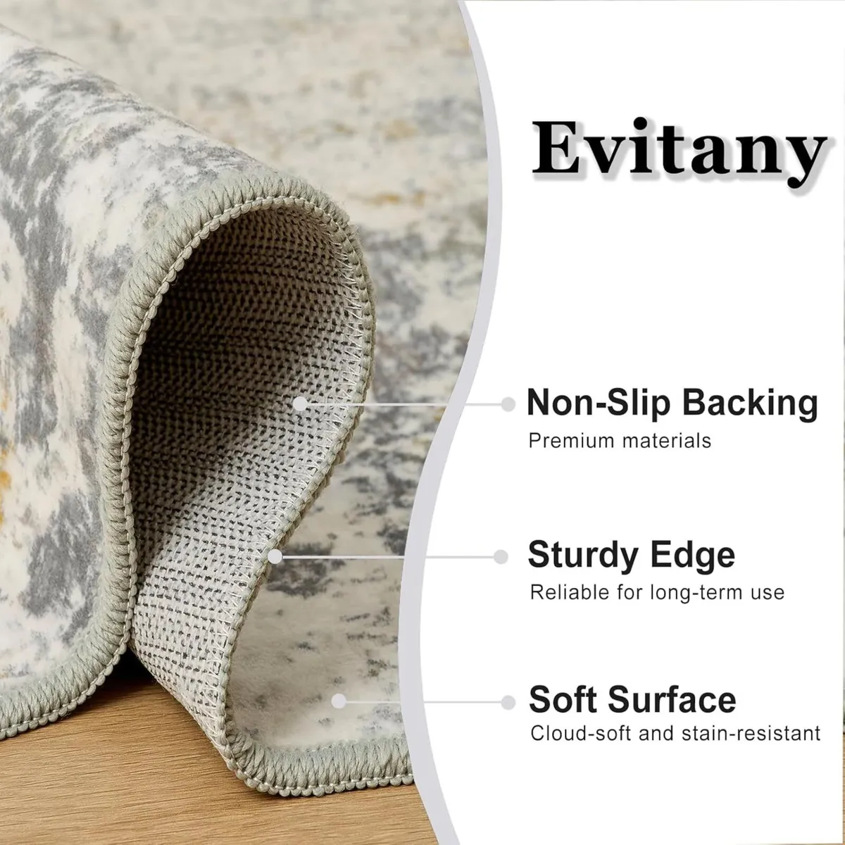 Cream Grey Large Low Pile Rug Washable Rugs for - Image 2