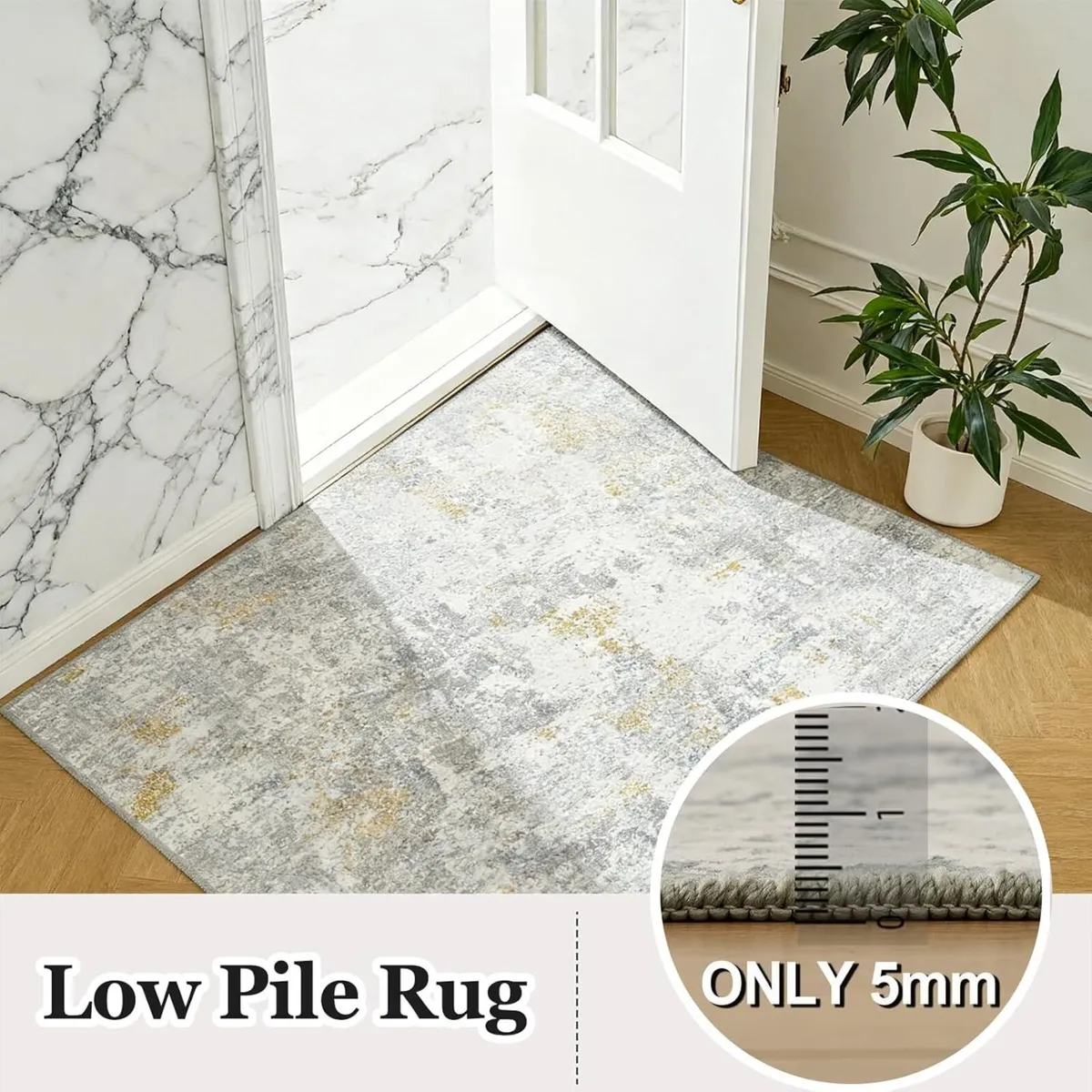 Cream Grey Large Low Pile Rug Washable Rugs for - Image 3