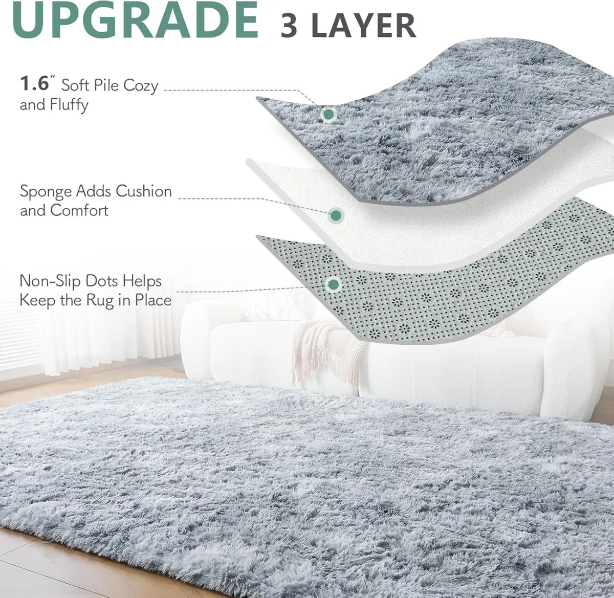 Fluffy Shaggy Living Room Rugs Large- Non Slip - Image 4