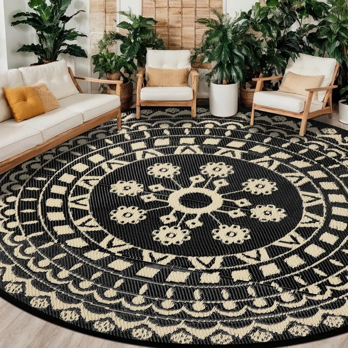 300cm Round Outdoor Patio Rug Waterproof Reversibl - Image 1