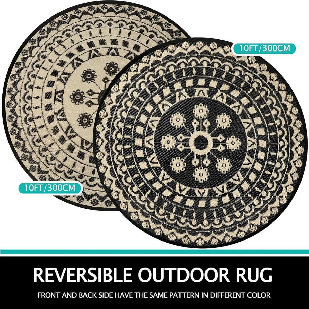 300cm Round Outdoor Patio Rug Waterproof Reversibl - Image 2