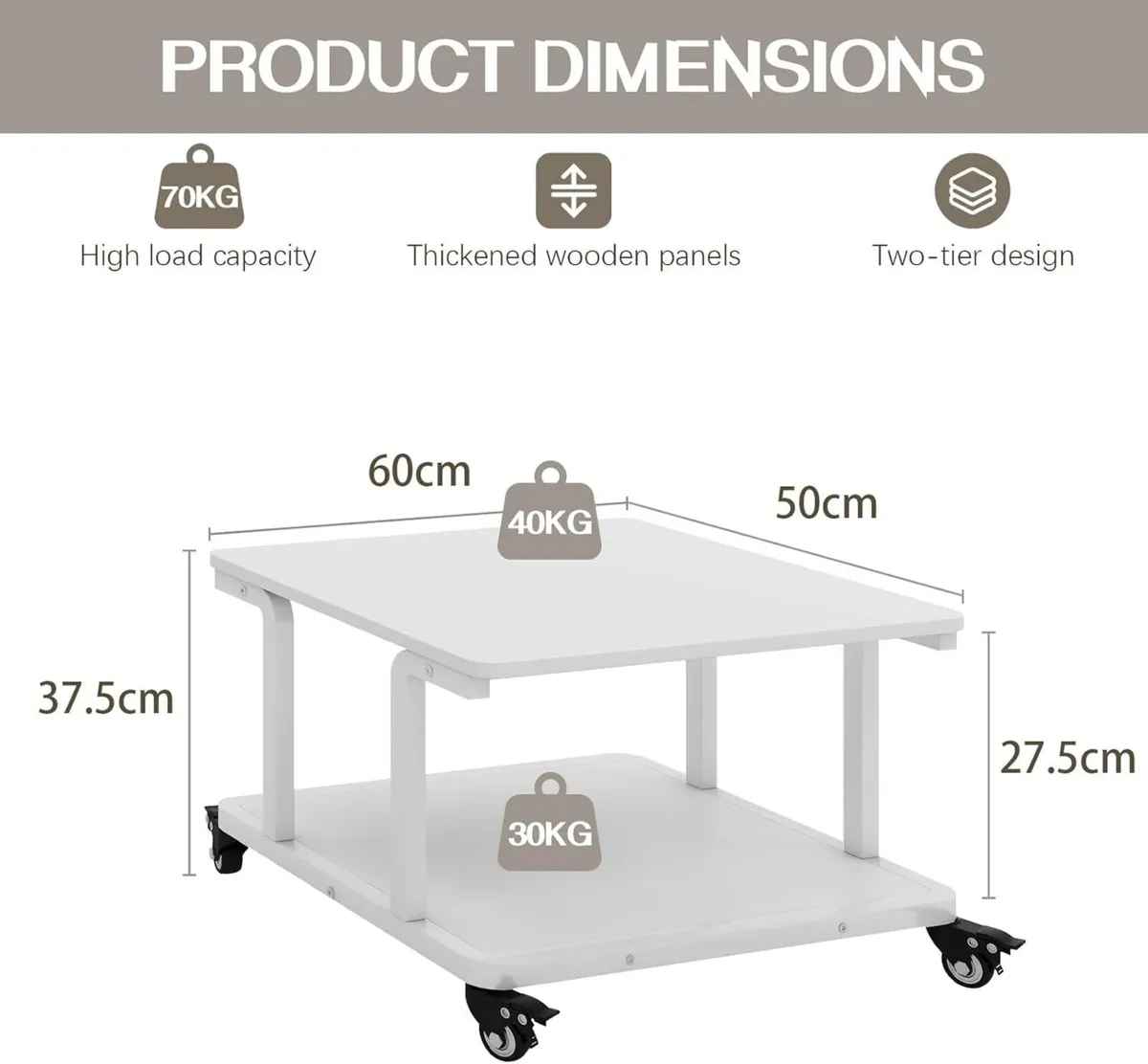 2-Tier Laser Printer Stand with Storage Shelf - Image 2