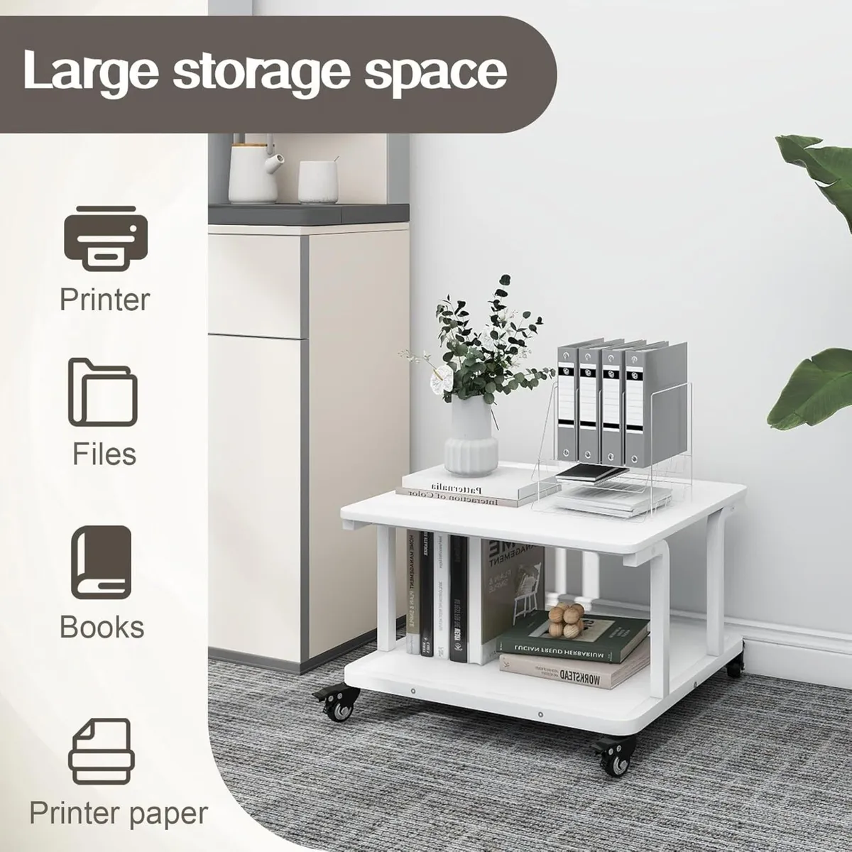 2-Tier Laser Printer Stand with Storage Shelf - Image 3