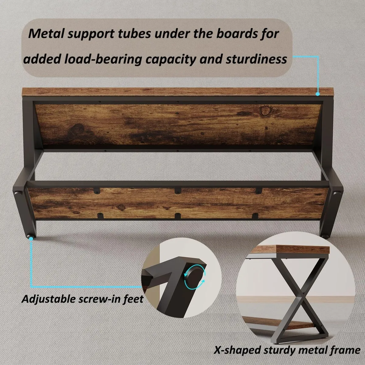 Wood Entryway Bench Indoor Industrial with Shoe - Image 3